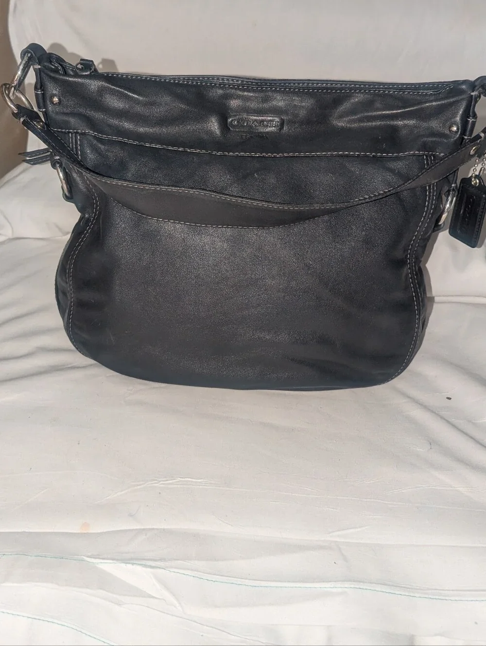 Vintage Coach Zoe Black Leather Shoulder Bag with Silver Hardware Y2K